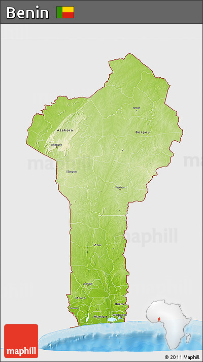 Physical 3D Map of Benin, single color outside, bathymetry sea, shaded relief sea