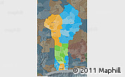 Political 3D Map of Benin, darken, semi-desaturated