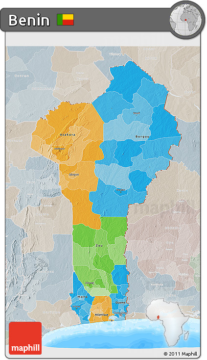 Political 3D Map of Benin, lighten, semi-desaturated, land only