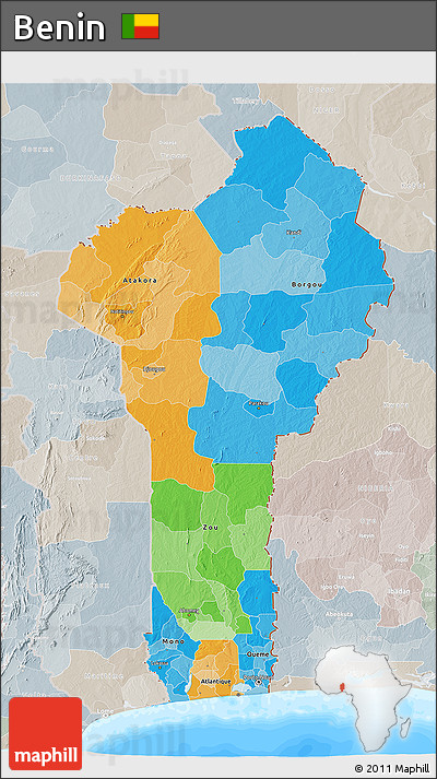 Political 3D Map of Benin, lighten, semi-desaturated, land only