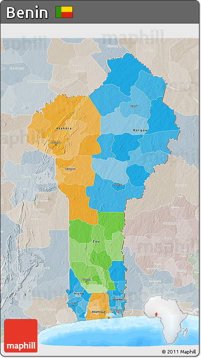 Political 3D Map of Benin, lighten, semi-desaturated, land only