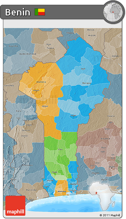 Political 3D Map of Benin, semi-desaturated, land only