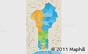 Political 3D Map of Benin, shaded relief outside, bathymetry sea