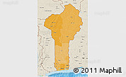 Political Shades 3D Map of Benin, shaded relief outside, bathymetry sea