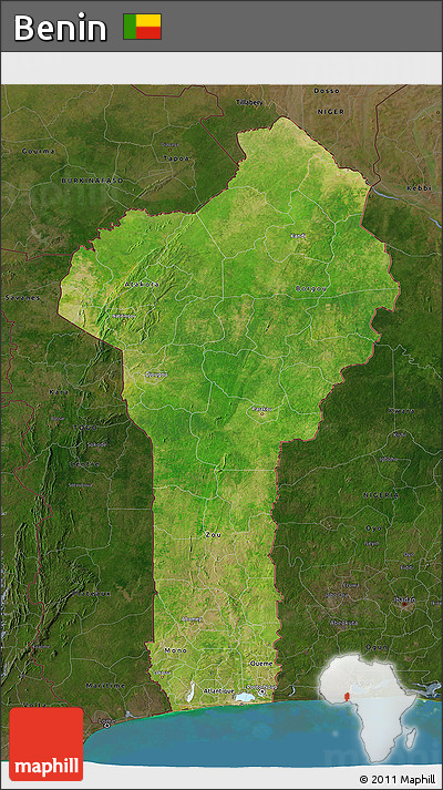 Satellite 3D Map of Benin, darken, land only