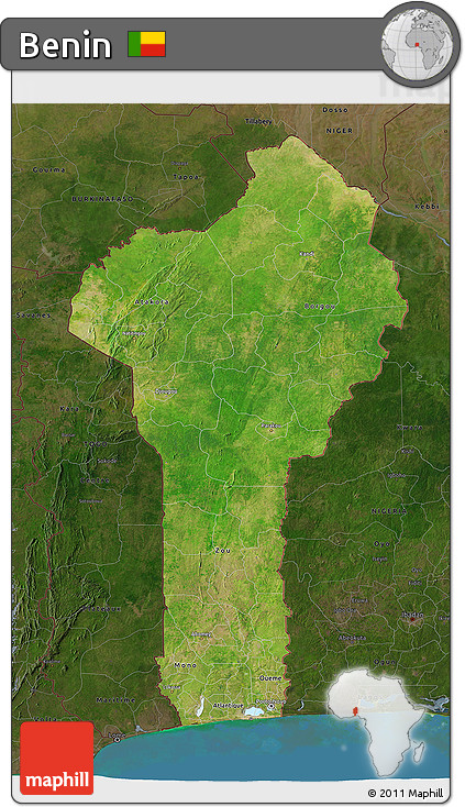 Satellite 3D Map of Benin, darken, land only