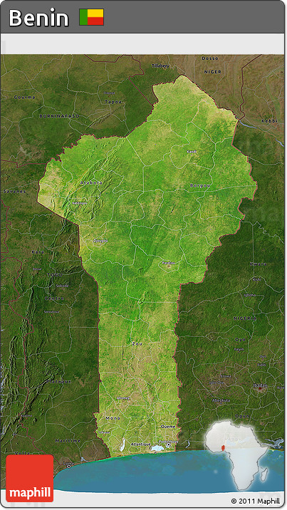 Satellite 3D Map of Benin, darken, land only
