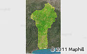 Satellite 3D Map of Benin, darken, semi-desaturated, land only
