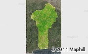 Satellite 3D Map of Benin, darken, semi-desaturated