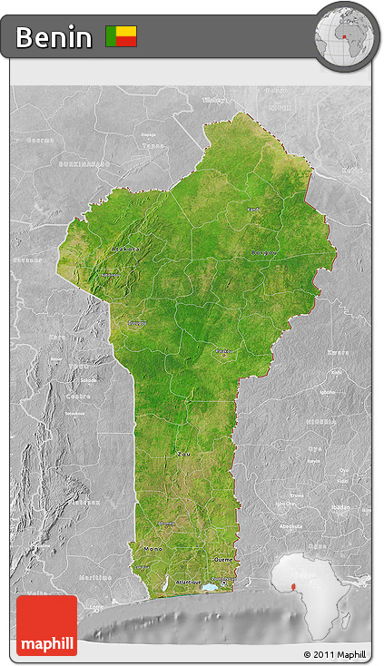 Satellite 3D Map of Benin, lighten, desaturated
