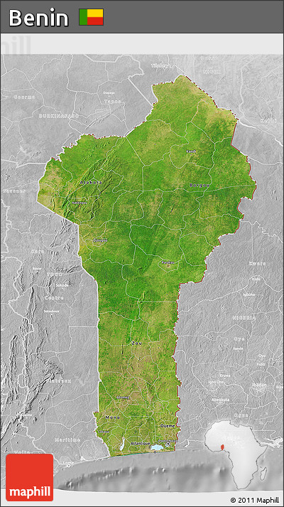 Satellite 3D Map of Benin, lighten, desaturated
