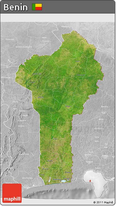 Satellite 3D Map of Benin, lighten, desaturated