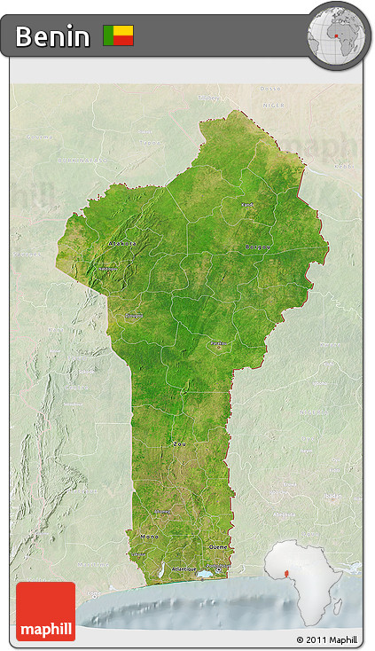 Satellite 3D Map of Benin, lighten