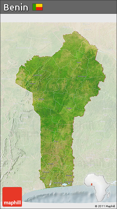 Satellite 3D Map of Benin, lighten