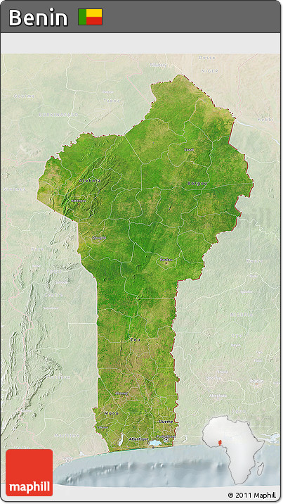 Satellite 3D Map of Benin, lighten