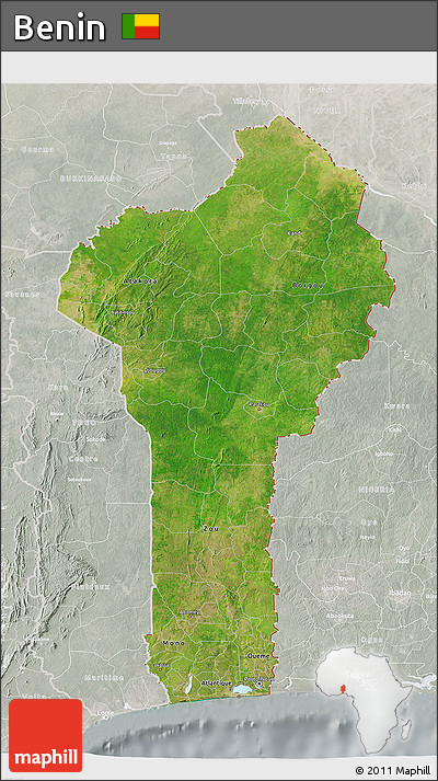 Satellite 3D Map of Benin, lighten, semi-desaturated