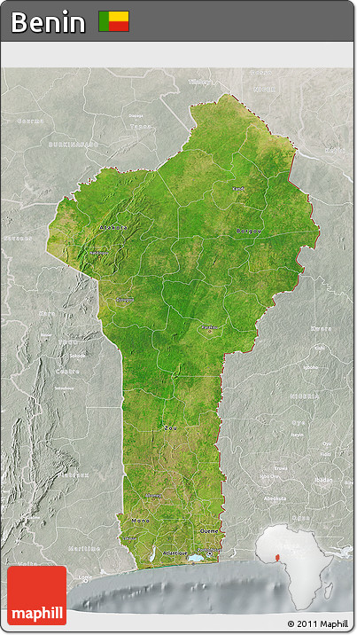 Satellite 3D Map of Benin, lighten, semi-desaturated
