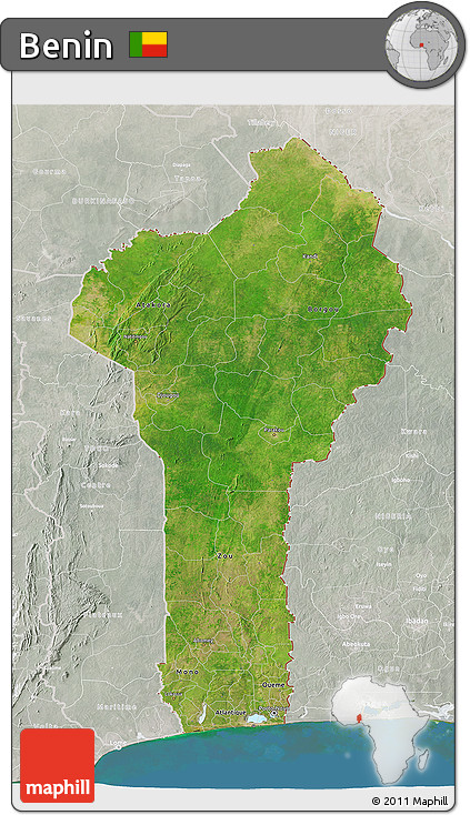 Satellite 3D Map of Benin, lighten, semi-desaturated, land only
