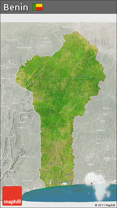Satellite 3D Map of Benin, lighten, semi-desaturated, land only