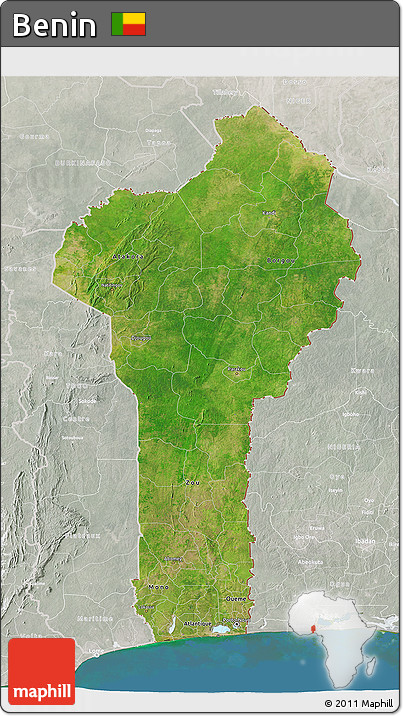 Satellite 3D Map of Benin, lighten, semi-desaturated, land only