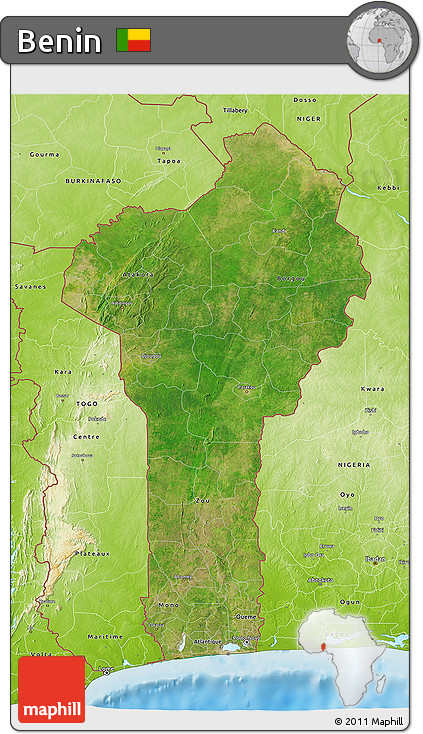 Satellite 3D Map of Benin, physical outside