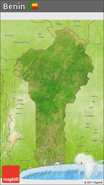 Satellite 3D Map of Benin, physical outside
