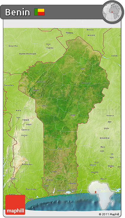 Satellite 3D Map of Benin, physical outside, satellite sea