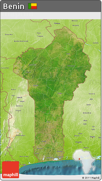 Satellite 3D Map of Benin, physical outside, satellite sea