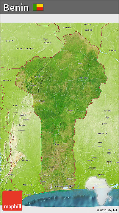 Satellite 3D Map of Benin, physical outside, satellite sea