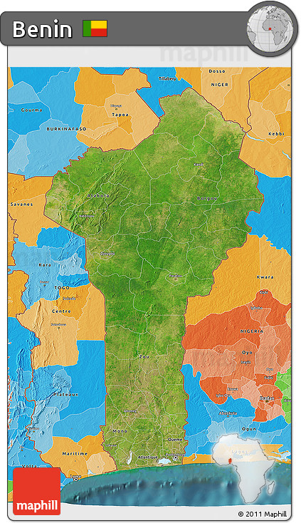 Satellite 3D Map of Benin, political outside, satellite sea