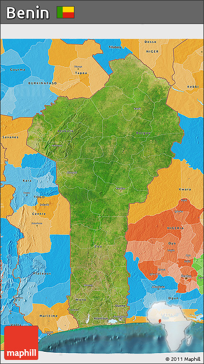Satellite 3D Map of Benin, political outside, satellite sea