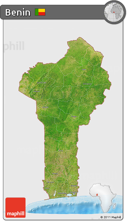 Satellite 3D Map of Benin, single color outside, bathymetry sea, shaded relief sea