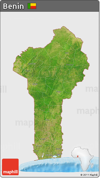 Satellite 3D Map of Benin, single color outside, bathymetry sea, shaded relief sea