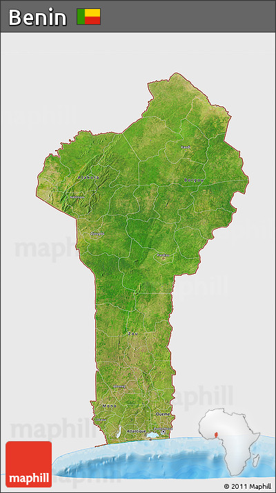 Satellite 3D Map of Benin, single color outside, bathymetry sea, shaded relief sea