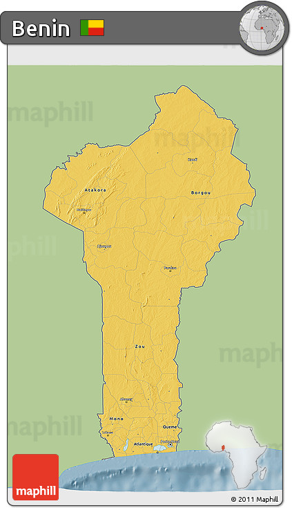 Savanna Style 3D Map of Benin, single color outside