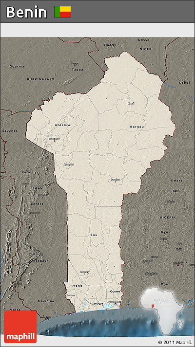 Shaded Relief 3D Map of Benin, darken