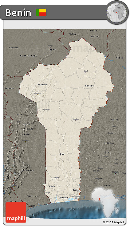 Shaded Relief 3D Map of Benin, darken