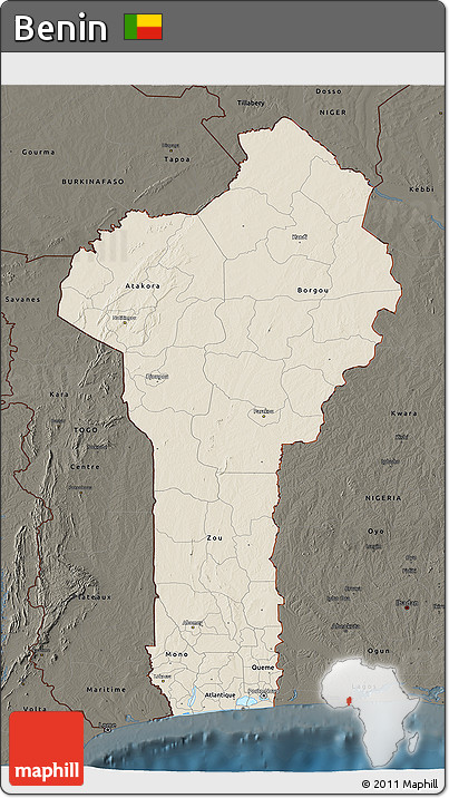 Shaded Relief 3D Map of Benin, darken