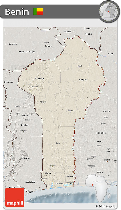 Shaded Relief 3D Map of Benin, semi-desaturated