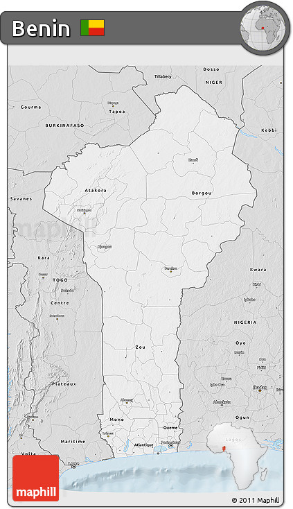 Silver Style 3D Map of Benin