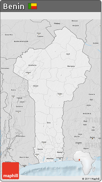Silver Style 3D Map of Benin
