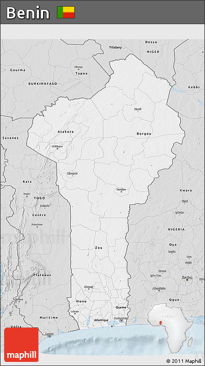 Silver Style 3D Map of Benin