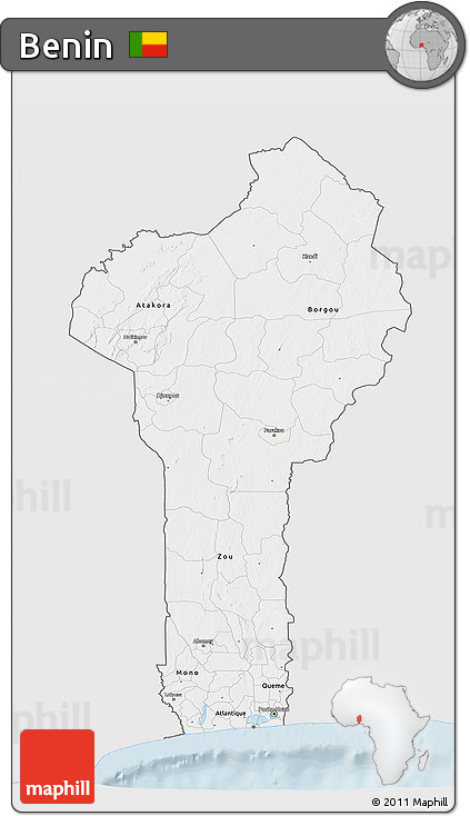 Silver Style 3D Map of Benin, single color outside