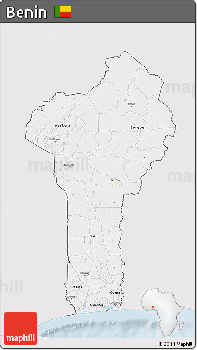 Silver Style 3D Map of Benin, single color outside