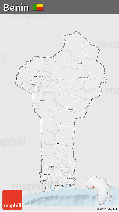 Silver Style 3D Map of Benin, single color outside
