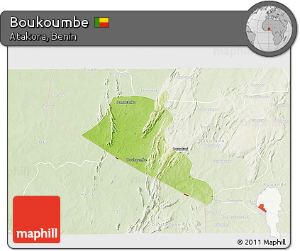 Physical 3D Map of Boukoumbe, lighten