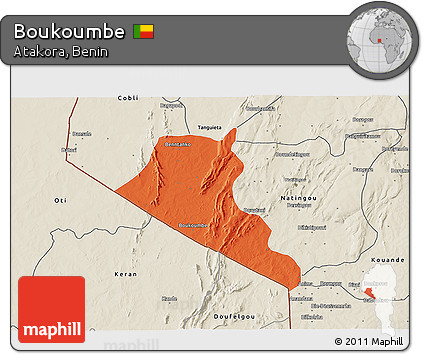 Political 3D Map of Boukoumbe, shaded relief outside