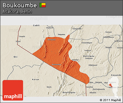 Political 3D Map of Boukoumbe, shaded relief outside