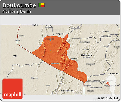 Political 3D Map of Boukoumbe, shaded relief outside