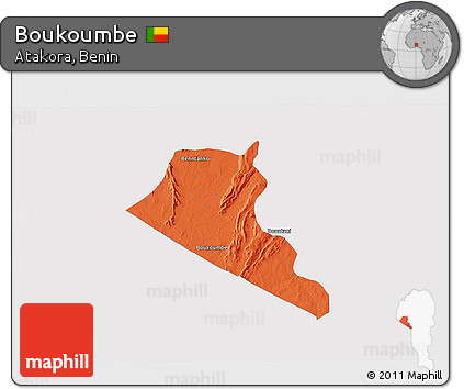 Political 3D Map of Boukoumbe, single color outside